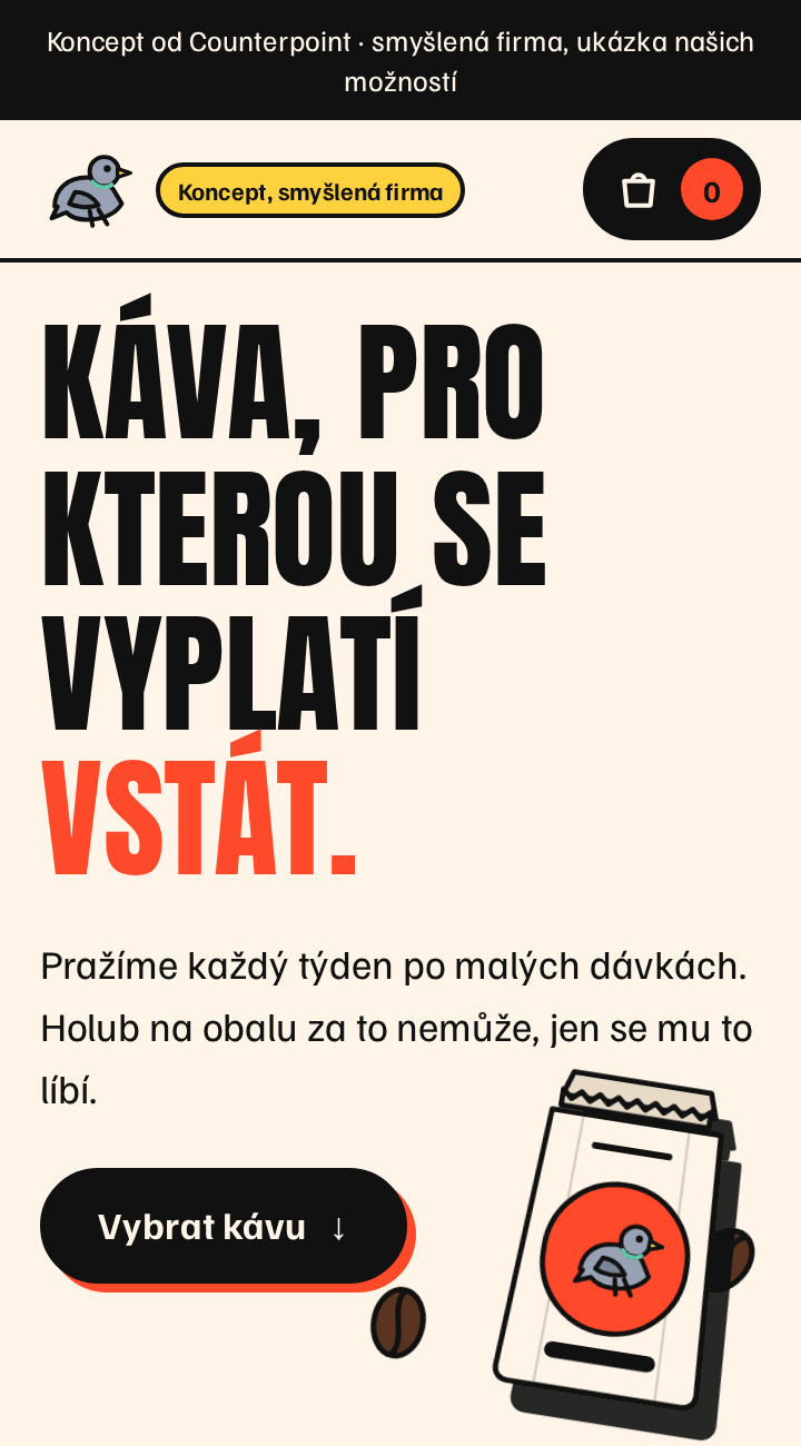 Náhled konceptu e-shopu Pražírna Holub, vymyšlená firma